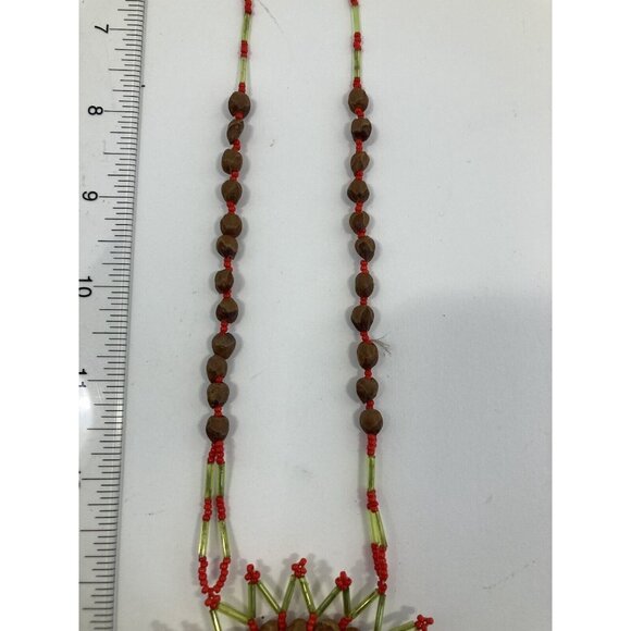 Vintage Monkey Pod Beaded Womens Boho 26 In Necklace 70s Red And Green - Picture 5 of 7